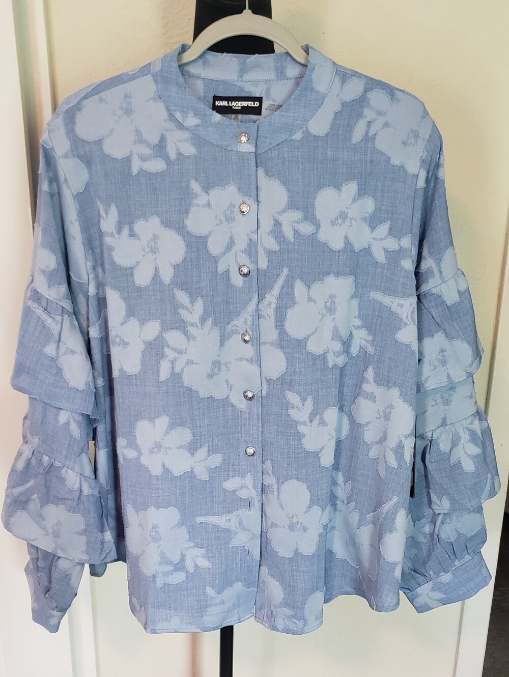 Karl Lagerfeld Pale Blue Floral Button-Front Blouse